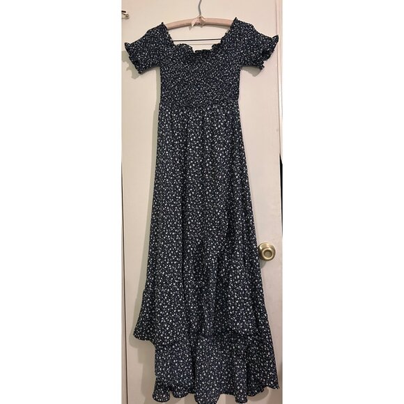 Mi Ami for Francesca's Sz M Dress Blue Floral Off Shoulder Milkmaid Maxi Smockin - Picture 1 of 15
